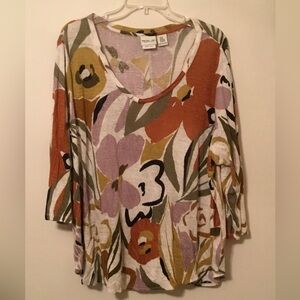 Rachel Zoe Brown and Tan Graphic 3/4 Sleeve Blouse